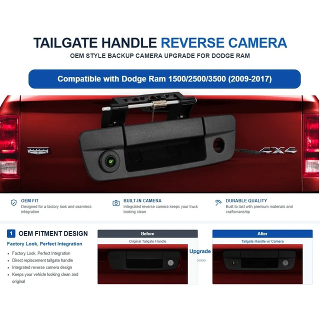 Alt view image 2 of 4 - TRONS Tailgate Handle Backup Camera for Dodge Ram 1500 2500 3500 2009-2017