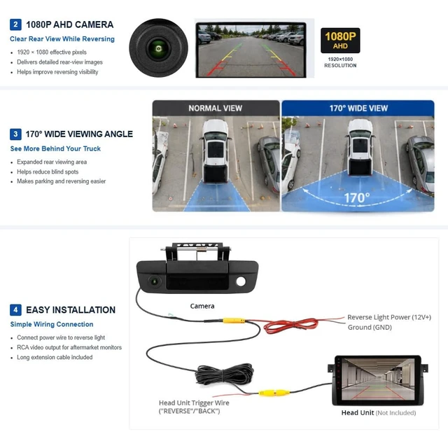 Alt view image 3 of 4 - TRONS Tailgate Handle Backup Camera for Dodge Ram 1500 2500 3500 2009-2017