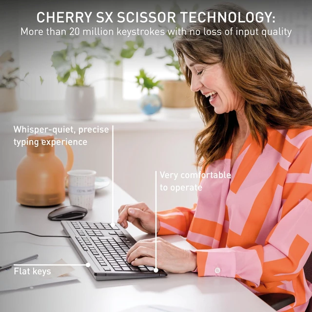 Alt view image 2 of 5 - Cherry Stream Keyboard, Wired Keyboard for PC/Laptop, Whisper Quiet Keys, Unique Typing Feel, Slim Design, SX Scissor Switches, USB-A, QWERTY, White