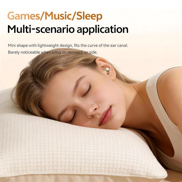 Alt view image 3 of 5 - AIKESI 2026 Wireless Sleep Headphones, Tiny Comfortable Design for Side Sleepers, 48H Playtime, Bluetooth 6.0 with LED Battery Display, Ideal for Sleeping, Working & Hiking (White)