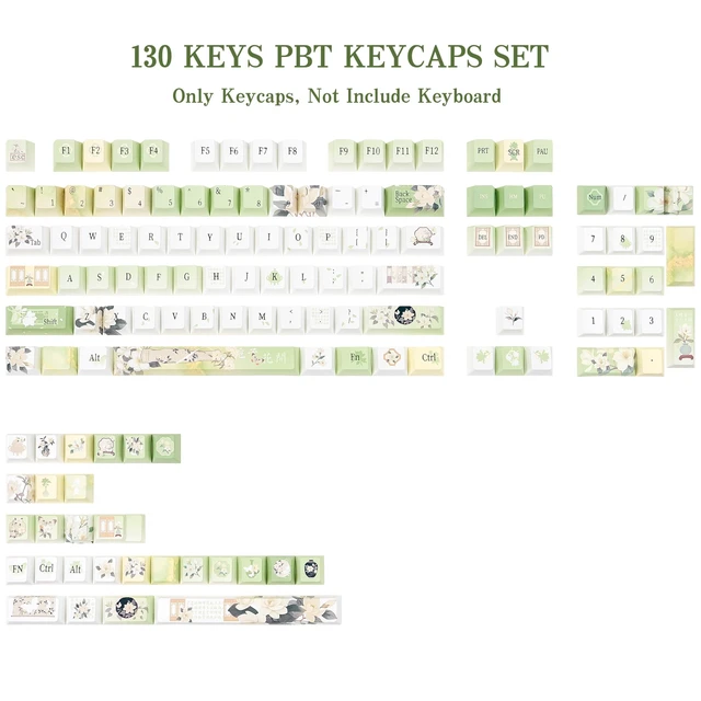 Alt view image 2 of 5 - TIMSEKER White and Green Keycaps Set, Botanical Theme Chinese Keycaps