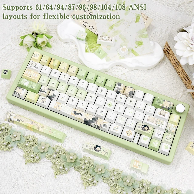 Alt view image 3 of 5 - TIMSEKER White and Green Keycaps Set, Botanical Theme Chinese Keycaps