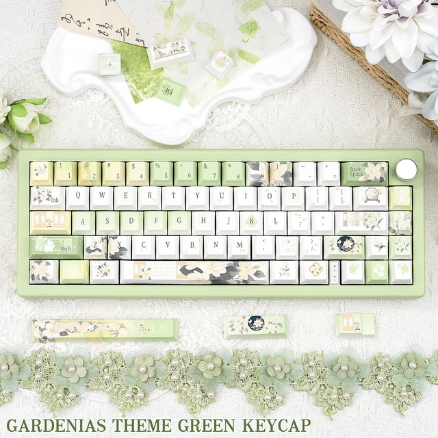 Alt view image 4 of 5 - TIMSEKER White and Green Keycaps Set, Botanical Theme Chinese Keycaps