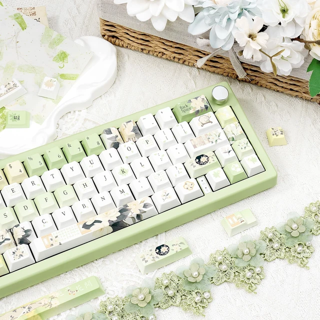 Alt view image 5 of 5 - TIMSEKER White and Green Keycaps Set, Botanical Theme Chinese Keycaps