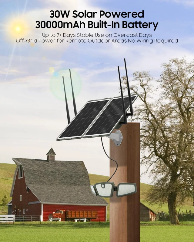 Alt view image 3 of 5 - Solar WiFi Extender with Motion Sensor Light, 1200Mbps Outdoor WiFi Repeater, 30W Solar Powered, 30000mAh Battery, 4 High-Gain Antennas, Expands Long-Range Wireless Coverage for Farm, Garden &