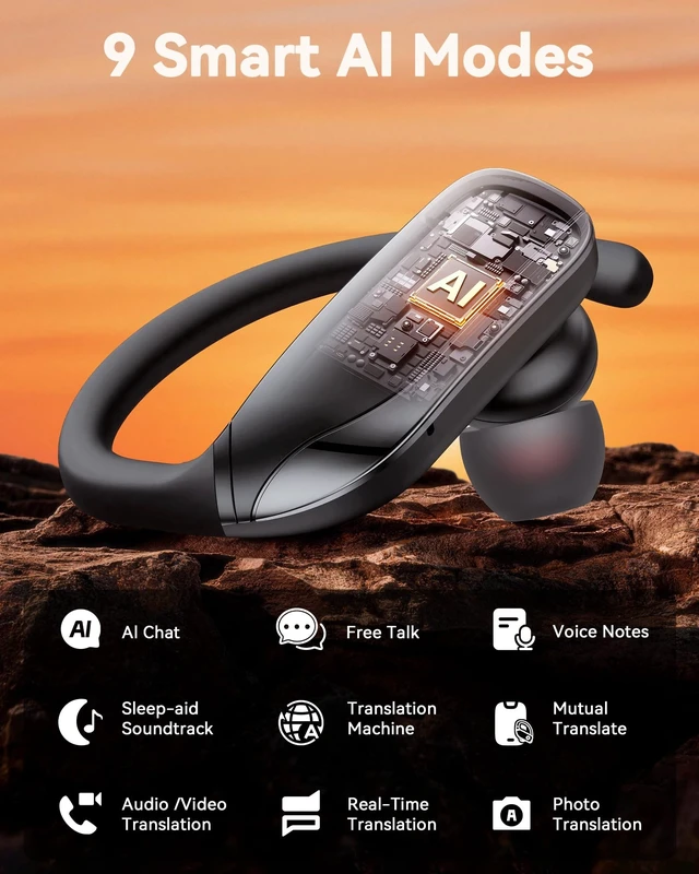 Alt view image 4 of 5 - bmani Ear Buds Wireless Earbuds Bluetooth Headphones with 80H Playtime LED Display Case, Over-Ear Hook with Mic, Stereo Sound, Easy Button Controls, Sports Earphones for Running Workout Gym Bla