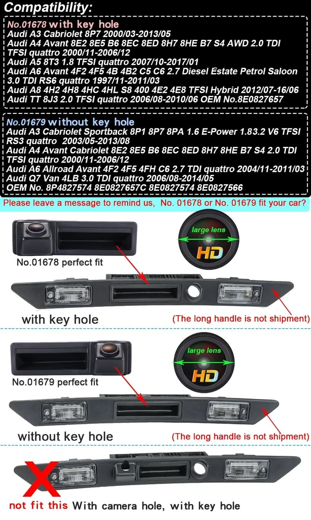 Alt view image 2 of 5 - HD 720P Vehicle Backup Camera Car Rear View Trunk Handle Camera Replacement for Audi A4 Avant B7 A4 B7 8H Cabrio A3 8P A4 S4 B7 8E Avant A6 Avant/Kombi A4 B6 Limo A6 4F A4 B7 S3/A3 A6L/A6 A8/S8