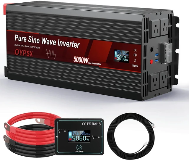 Main image of OYPSX 5000W Power Inverter 24V to 110V 120V AC Pure Sine Wave Inverter for RVs Truck Camping,Outdoor Off-Grid Power Converter with LCD Display,Wired Controller,AC Outlets USB Ports(24V-5000Watts)