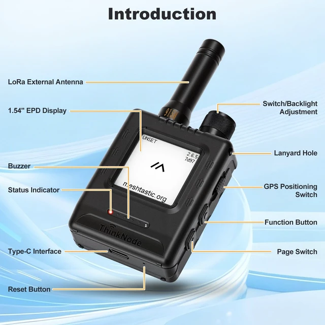 Alt view image 5 of 5 - ThinkNode M1 LoRa Meshtastic Device Pre-Installed Firmware Integrated Design with GPS Bluetooth SX1262 nRF52840 1.54" E-Ink Display 1200mAh Battery 915MHz Antenna for Wireless Communication