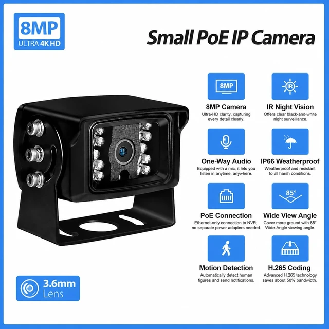 Alt view image 2 of 5 - MWRCTV 8MP 3.6mm Small POE IP Camera for NVR RTSP