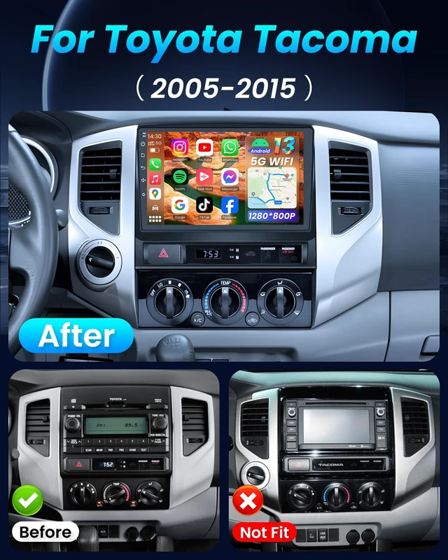 Alt view image 3 of 5 - Jufodrca Car Radio Stereo for Toyota Tacoma 2005-2015 Carplay 2+64G 9'Inch