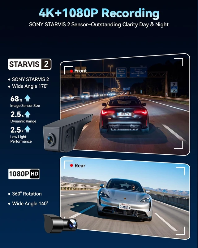 Alt view image 5 of 5 - Ovaman 4K Front STARVIS 2 & Rear 1080P OEM Dash Cam Custom Fit for Ford F150/F250/F350/F450 Super Duty 2013-2026,Hidden Dashcam,WiFi App,Loop Recording,G-Sensor,Parking Monitor,128GB Card Included