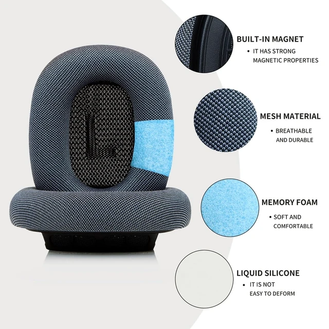 Alt view image 5 of 5 - Upgraded Ear Cushions Replacement for 2024 New Apple Airpods Max Over-Ear Headphones, Earpads with Durable Mesh Fabric and Magnet for Airpods Max (Midnight)