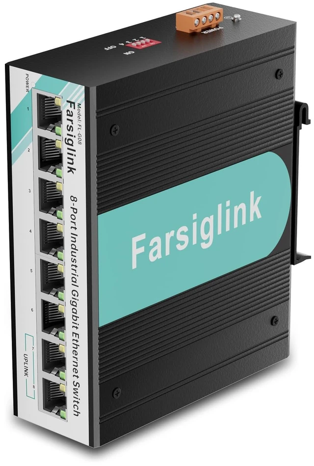 Main image of 8 Port Industrial Gigabit Unmanaged Switch IP40 DIN Rail, 2 Gigabit Uplink Ports, 16Gbps Bandwidth, -40~176F Extreme Wide Temperature, Broadcast Storm Protection On/Off Function