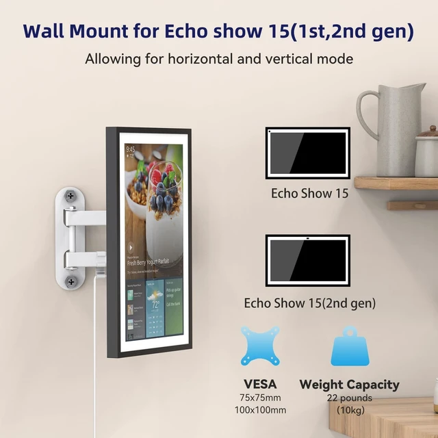 Alt view image 5 of 5 - WAWXH1314 Adjustable Wall Mount for Echo Show 15, Horizontal & Vertical