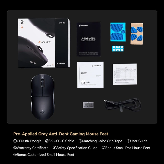 Alt view image 2 of 5 - ATK Dragonfly A9 Air+ Wireless Gaming Mouse - Black