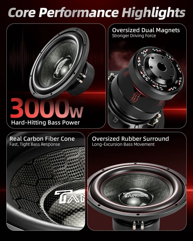 Alt view image 3 of 5 - TANVSO CarbonForce 12 Inch Subwoofer, 3000W Peak 4 Ohm Car Subwoofer
