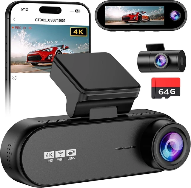 Main image of 4K 3 Channel Dash Cam Front Rear for Car, True 170 Wide Angle, 3.19" IPS Screen 2.4G WiFi Custom APP Control, Loop Recording Collision Lock G-Sensor Parking Monitor, 256GB Storage Max