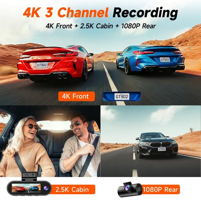 Alt view image 3 of 5 - 4K 3 Channel Dash Cam Front Rear for Car, True 170 Wide Angle, 3.19" IPS Screen 2.4G WiFi Custom APP Control, Loop Recording Collision Lock G-Sensor Parking Monitor, 256GB Storage Max