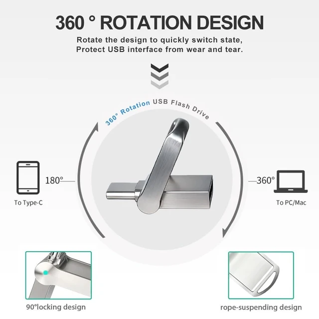 Alt view image 5 of 5 - Mini USB Flash Drive, USB C & USB A Dual Drive USB Stick, Thumb Drive with Swivel Cover, External Storage Memory Stick for iPhone 17/16/15, Android, MacBook, iPad, Laptops, PCs and More (16GB 8-Pack)