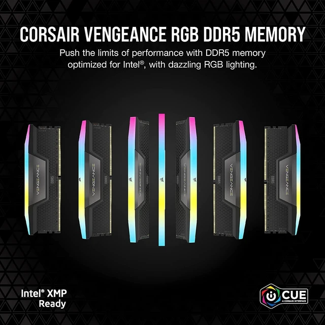 Alt view image 2 of 5 - CORSAIR VENGEANCE RGB DDR5 RAM 32GB (2x16GB) 6400MHz CL32 Intel XMP iCUE Compatible Computer Memory - Black (CMH32GX5M2B6400C32)