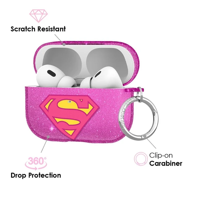 Alt view image 4 of 5 - Velvet Caviar Compatible with AirPods Pro Case 2nd and 1st Generation - Cute Protective Hard Cover for Women - Supergirl Purple Stardust Glitter