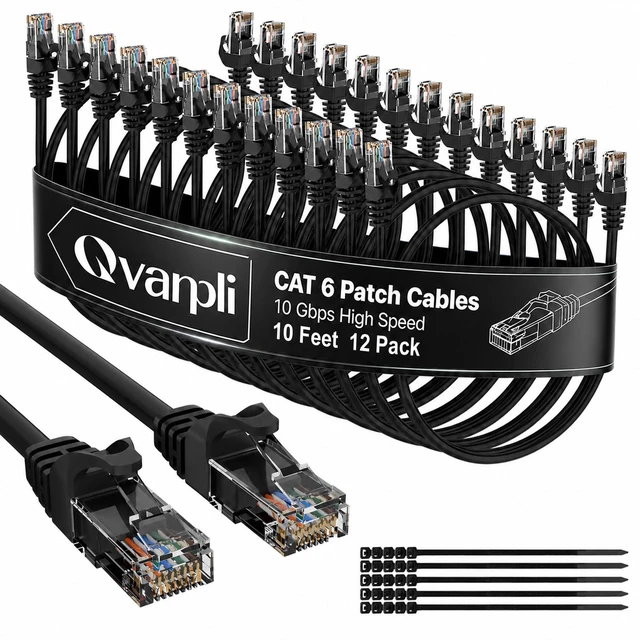Main image of 10Gbps Cat 6 Ethernet Cable (10 FT, 12 Pack), Pure Copper Cat6 Patch Cables