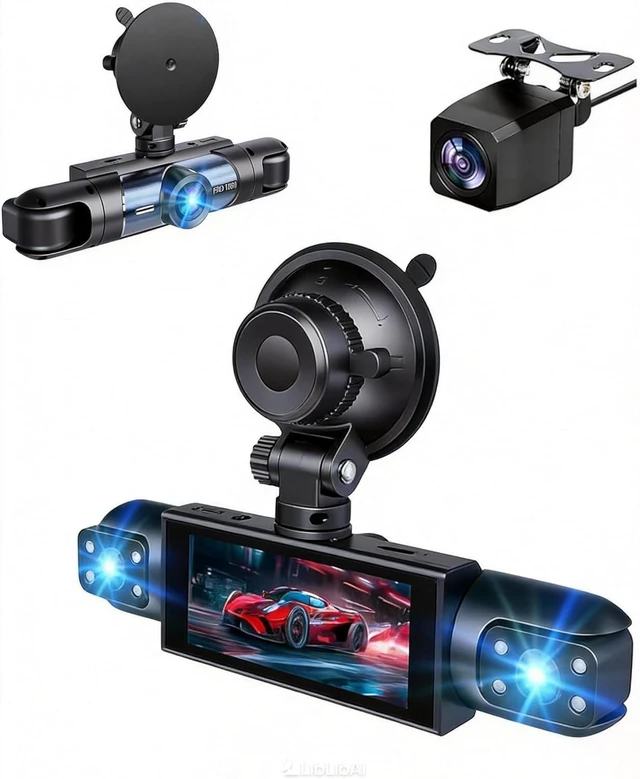 Main image of Dash Cam Front and Rear Inside,4 Channel,IR Night Vision for Driver (Grey)