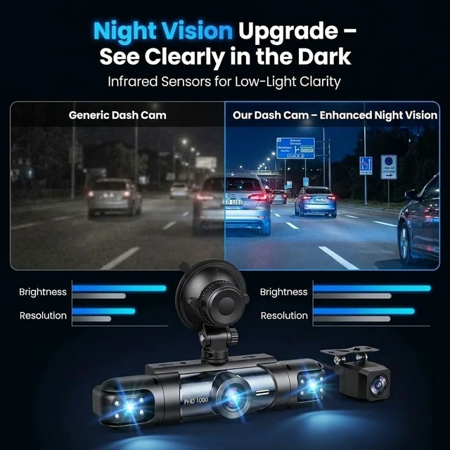 Alt view image 4 of 5 - Dash Cam Front and Rear Inside,4 Channel,IR Night Vision for Driver (Grey)
