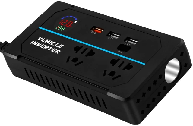 Main image of 200W Power Inverter, 7-in-1 DC 12V to 110V AC Car Plug Adapter Outlets Converter with 30W PD3.0 & 4 USB Ports,Dual AC Outlet and 10A Cigarette Lighter Splitter, Car Charger for Laptop Vehicles Camping