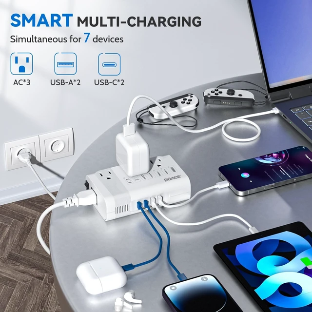 Alt view image 3 of 5 - DOACE 220V to 110V Converter for European Travel - 350W Voltage Converter US to Europe with 4 QC+PD Chargers for Using U.S. Devices Abroad - Hair Straightener Shaver Toothbrush Laptop Camera Phone