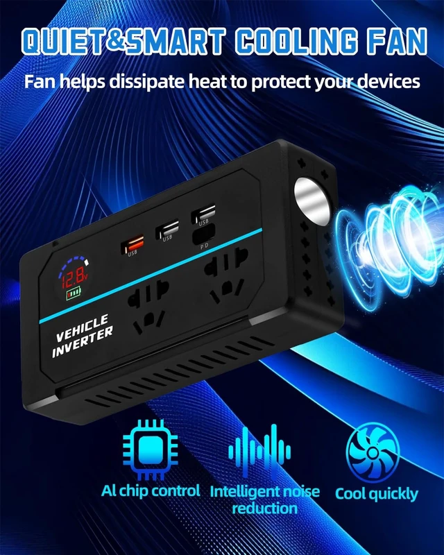Alt view image 4 of 5 - 200W Power Inverter, 7-in-1 DC 12V to 110V AC Car Plug Adapter Outlets Converter with 30W PD3.0 & 4 USB Ports,Dual AC Outlet and 10A Cigarette Lighter Splitter, Car Charger for Laptop Vehicles Camping