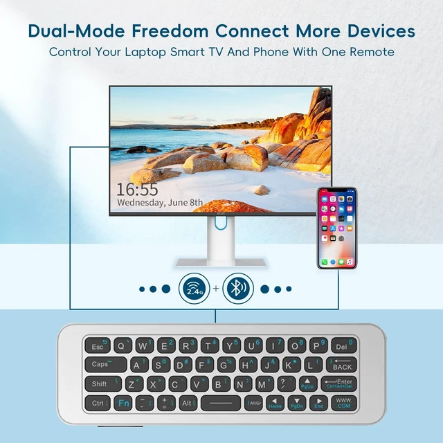 Alt view image 4 of 5 - iPazzPort Bluetooth Air Mouse Remote Keyboard, 2.4G Wireless Keyboard Combo