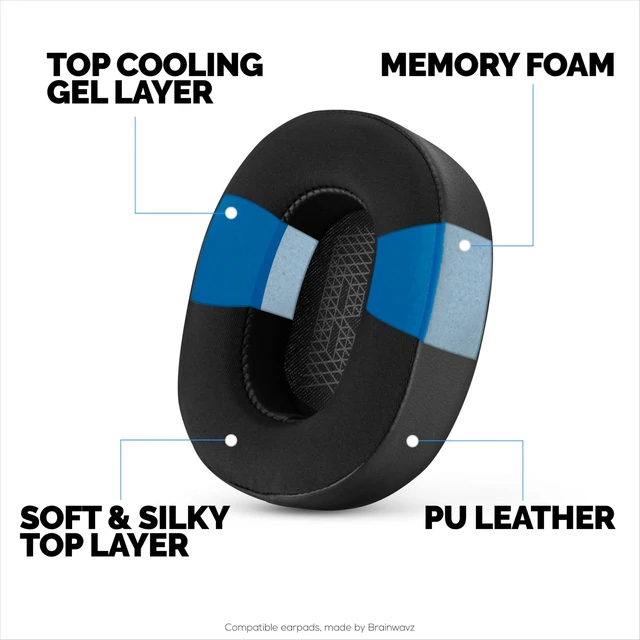 Alt view image 3 of 5 - Hybrid Earpads for JBL Live 500BT Headphones, Cool Gel, Super Soft Fabric, PU Leather & Thicker Memory Foam for Additional Comfort, by Brainwavz