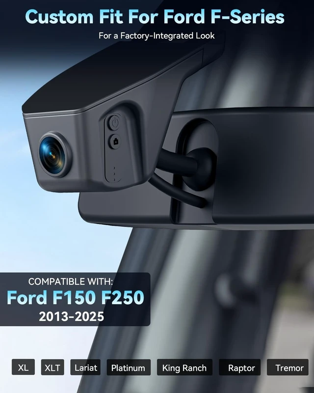Alt view image 2 of 5 - Ovaman 4K STARVIS 2 Dash Cam Custom Fit for Ford F150 F250 F350 F450 2013-2026,OEM Hidden Car Camera with WiFi App, Loop Recording, G-Sensor, Parking Hardwire Kit Included,Plug and Play,64GB Card