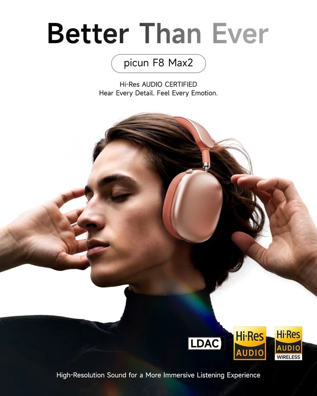 Alt view image 3 of 5 - Picun F8 MAX2 ANC Bluetooth 6.0 Headphones with 3D Spatial Audio (Pink)