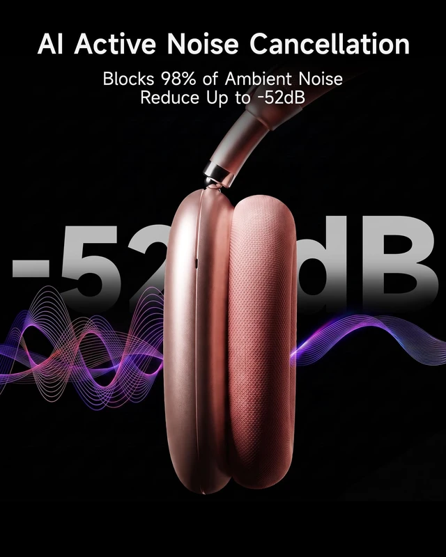 Alt view image 2 of 5 - Picun F8 MAX2 ANC Bluetooth 6.0 Headphones with 3D Spatial Audio (Pink)