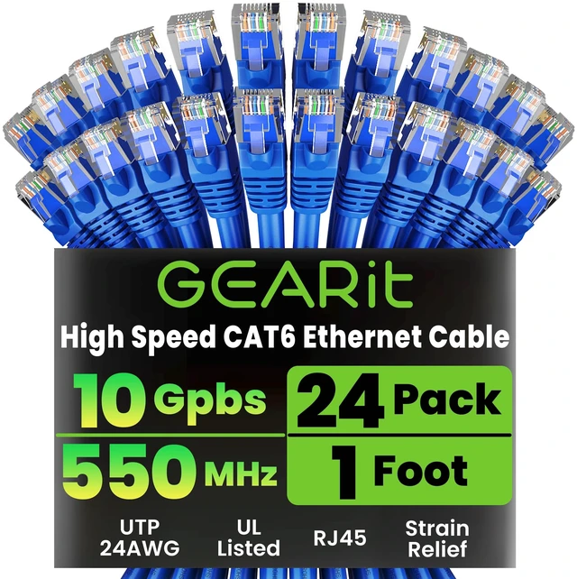 Main image of GEARit Cat6 Patch Cables Cat 6 Ethernet Cable 1 ft 24-Pack Blue