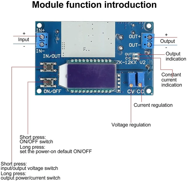 Alt view image 3 of 5 - Miskall Power Supply Module, ZK-12KX 12A LCD Display Adjustable Voltage Regulator Constant Current Power Supply Board