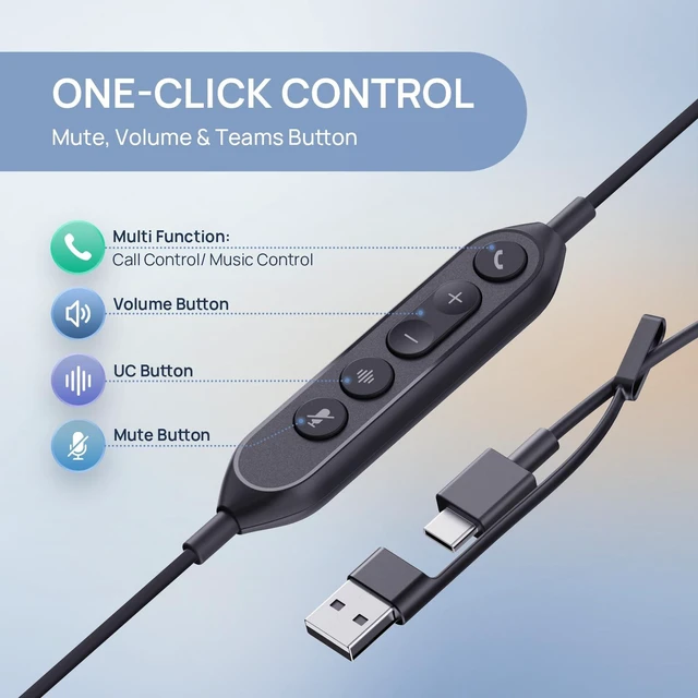 Alt view image 5 of 5 - Yealink UH46 PC Headset with Mic Noise Cancelling Wired Headset USB-C/A