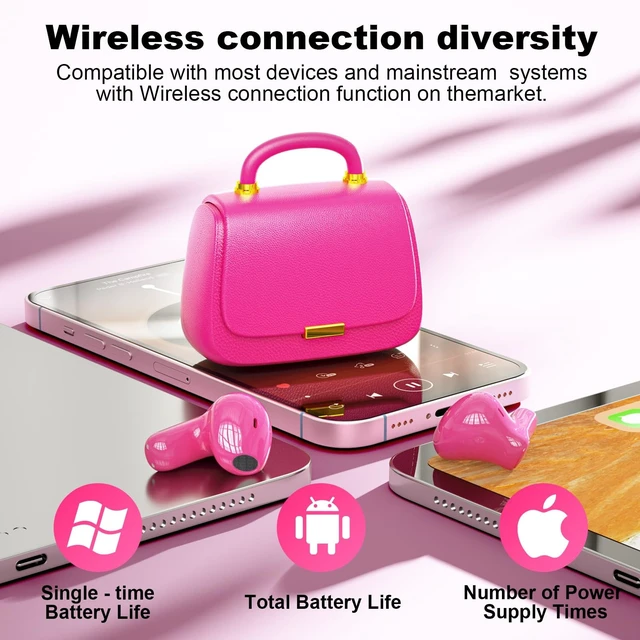 Alt view image 3 of 5 - Samildanach Bluetooth Earbuds,Bluetooth 5.3 in-Ear Headphones with Mini Handbag Charging Case,23H Playtime True Wireless Earbuds (Rose)
