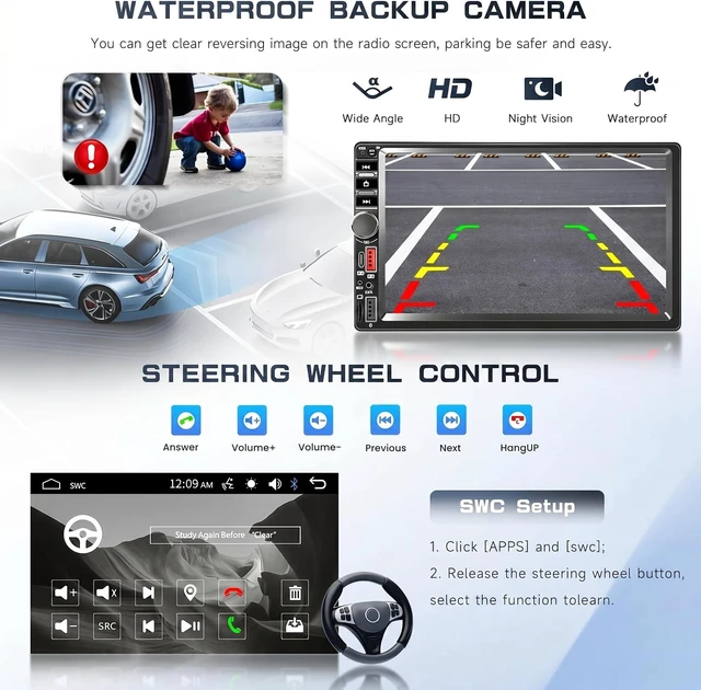 Alt view image 3 of 5 - 7 Inch Double Din Car Stereo Touch Screen Bluetooth Car Radio