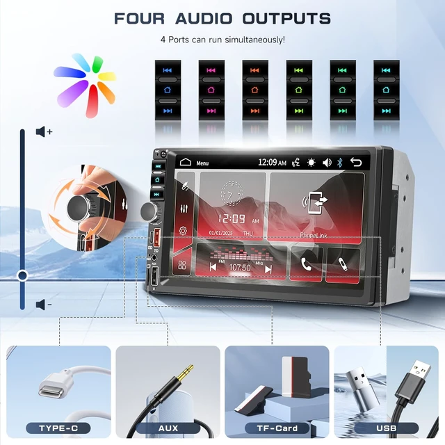 Alt view image 4 of 5 - 7 Inch Double Din Car Stereo Touch Screen Bluetooth Car Radio