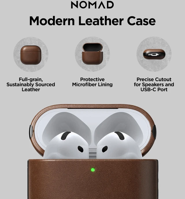 Alt view image 2 of 5 - Nomad Airpods 4 Case in Brown Nomad Leather, AirPods 4 Cover, Compatible with New AirPods 5, Qi and MagSafe Charging Compatible, AirPods 4 and 5 Leather Case