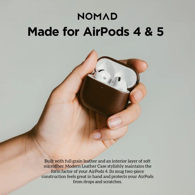 Alt view image 4 of 5 - Nomad Airpods 4 Case in Brown Nomad Leather, AirPods 4 Cover, Compatible with New AirPods 5, Qi and MagSafe Charging Compatible, AirPods 4 and 5 Leather Case