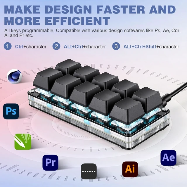 Alt view image 5 of 5 - Mini 10-Key Programmable Keyboard with Hotswappable Mechanical Switches