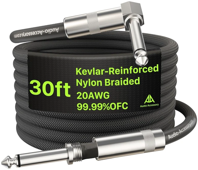 Main image of AA AUDIO ACCESSORY 1/4 Instrument Cable 30 ft, 20AWG 99.99% OFC - A Must for Long Guitar Cable, Nylon Braided Anti-Kinking Kevlar-Reinforced, AL&OFC Shielded Amp Cord for Fender Electric Guitar