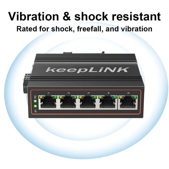 Alt view image 5 of 5 - keepLiNK 5-Port Industrial Ethernet Switch, Unmanaged 10/100Mbps DIN-Rail Network Switch, IP40, Operating Temperature Range of -30C 75C (-22F 167F)