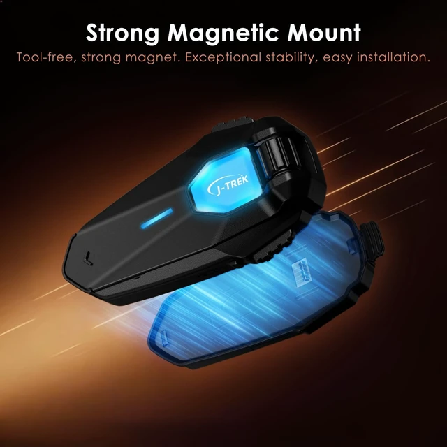 Alt view image 3 of 5 - J-TREK JX06se Motorcycle Bluetooth Headset V5.4, Single Rider Helmet Speaker System with Magnetic Mount, IP67 Waterproof Helmet Intercom, RGB Light, FM Radio, Voice Prompts, 1000mAh Battery, 1 Pack