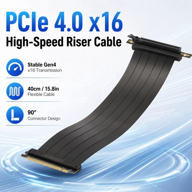 Alt view image 2 of 5 - Pomya PCIe 4.0 X16 Riser Cable 400mm 90 Degree GPU Extension Cable